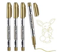 letcdfer 4 Pcs Gold Metallic Pens Markers, Metallic, For Writing Paint Silver Pen Card Signature Lettering, Photo Album, Scrapbook Craft