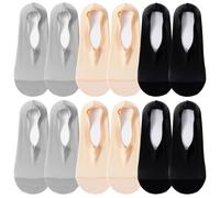 letcdfer 6 Pairs Women No Show Nylon Socks Non Slip Invisible Boat Socks Low Cut Invisible Sock Ice Silk Sock Sockettes Women (UK, Alpha, One Size, Regular, Regular, 12, Black+Nude+White)