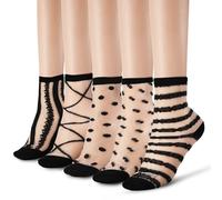 letcdfer See Through Ankle Socks Womens Black Sheer Socks Women Pop Sock Sexy Lace Ankle Transparent Mesh Summer Sock for Women Thin Fashion,5 Pairs