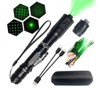 LETEAPII Green Beam Flashlight Rechargeable, Double-Click ON/OFF, Auto-Rotating Electric Head with 5 Mode, 2-in-1 Charging Cable, Tactical Flashlights for Outdoor, Astronomy, Camping and Presentations