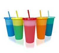 letech+ Reusable Colour Changing Cups with Lids and Straws Plastic Tumblers Cold Water for Adults to Drink ice Coffee Smoothie Beverages at Parties- 24oz 5 Pcs
