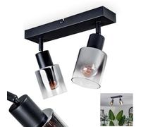 Leteque Ceiling Light, Modern Ceiling lamp Made of Metal/Glass in Black/Smoke Colour/Clear, Adjustable Light in Retro/Vintage Design with Smoked Glass Shades, 2 x E14, Without Bulb