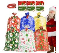 letesult 6PCS Large Christmas Gift Bags, 55" x 35" Jumbo Christmas Themed Bags Holiday Gift Wrap Plastic Gifts Bag with Tag and String for Huge Big Gifts Presents Wrapping Bicycle Bike Gift Bag