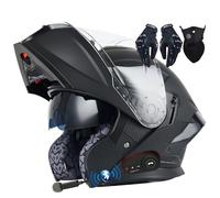 Letetexi Bluetooth Helmet Motorcycle Modular Anti-Fog Visor Helmets Scooter Chopper ECE Approved Full Face Helmets Flip-Up Anti-Collision Integral Motorcycle Helmet for Locomotive Men Women