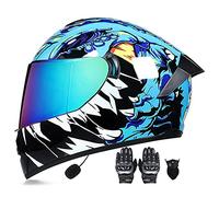 Letetexi Bluetooth Integrated Modular Flip Up Motorcycle Helmet Predator Full Face Motorbike Helmets ECE Approved Built in MP3 Radio Moped Gloves Mask Crash Helmet 55~62cm