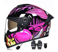 Letetexi Bluetooth Integrated Modular Flip Up Motorcycle Helmet Predator Full Face Motorbike Helmets ECE Approved Built in MP3 Radio Moped Gloves Mask Crash Helmet 55~62cm