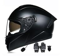 Letetexi Bluetooth Integrated Modular Flip Up Motorcycle Helmet Predator Full Face Motorbike Helmets ECE Approved Built in MP3 Radio Moped Gloves Mask Crash Helmet 55~62cm