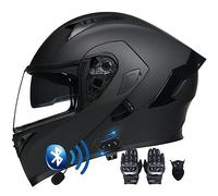 Letetexi Flip-up Motorcycle Helmet Modular Motorbike Helmets ECE Approved Motorcycle Helmet Bluetooth with Gloves Mask Double Visors Anti-fog Noise Reduction Crash Racing Helmet Men Women