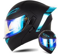Letetexi Modular Double Visor Scooter Chopper ECE Approved Motorcycle Helmet Men and Women Full Face Flip-Up Anti-Collision Helmet Integral Modular for Locomotive