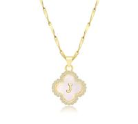 LETFLY 14K Gold Plated Initial Necklaces for Women (Natural Shells Clover Letter Pendant, Adjustable Seed Chain) - Alphabet Necklace A-Z Jewelry Gifts, Stainless Steel, No Stone