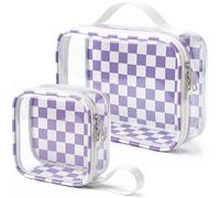 LETGO 2PCS Diaper Bag Organizer Pouch Set,TSA Approved Clear Toiletry Bag,Waterproof Checkered Travel Organizer Bags,Transparent Baby Essentials Makeup Bag with Handle for Women Kids Mom, Purple&Beige