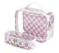 LETGO Checkered Diaper Bag Organizer Pouch Set,TSA Approved Toiletry Bag，Clear Waterproof TPU Makeup Bag Set Travel Organizer Bags for Women and Kids Toiletry Bag Set for Baby and Mom Essentials, Pink