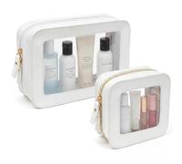 LETGO Clear Makeup Brush Bag Pouch, Waterproof PU Leather Portable Makeup Bag Holder with Transparent Window, Travel Lipstick Case Pouch Car Organizer and Storage, Beige, Standard, 2pack-standard