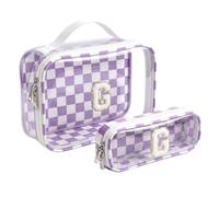 LETGO Cute Makeup Bag for Women - Monogram Personalized Initial Makeup Bags Cosmetic Pouch Make Up Case for Women Her Best Friend Friendship Sister Teacher, Birthday Gifts for Women(G,Purple&Beige)