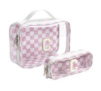 LETGO Gifts for Kids - Monogram Personalized Initial Makeup Bags Cosmetic Pouch Make Up Case for Women Her Best Friend Friendship Sister Teacher, Birthday Gifts for Women (C,Pink&Beige)