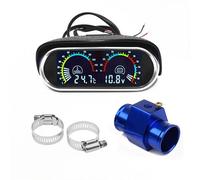 Letgoing Car Water Temperature Gauge Kit Digital Water Temperature Gauge -10-120°C Voltmeter DC 9-36V Aluminium Water Temperature Connection pipe Blue Hose Sensor 32 mm