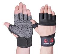 LETHAL MODE Gym Gloves for Men & Women - Weight Lifting, CrossFit, Workout & Cycling Gloves Long Wrist Wrap - Fingerless Grip Gloves Enhanced Performance and Hand Protection (D6, S)