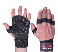 LETHAL MODE Gym Gloves for Men & Women - Weight Lifting, CrossFit, Workout & Cycling Gloves Long Wrist Wrap - Fingerless Grip Gloves Enhanced Performance and Hand Protection (D3, S)