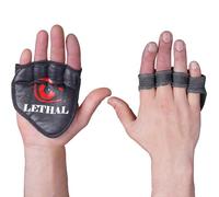 LETHAL MODE Leather Gym Grips - Leather Palm for Weight Lifting, CrossFit, Workout & Cycling - Fingerless, Durable & Comfortable Grips for Men & Women (D2, S/M)