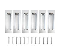 Lethato Brushed Silver Pocket Door Hardware, 6 Rectangular Recessed Flush Finger Pull Stainless Steel Sliding Door Handle for Closet Door Large Drawer Barn Doors - 3 Pack