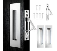 Lethato Brushed Silver Pocket Door Hardware Set, 2 Recessed Flush Finger Pull 1 Edge Pull, Stainless Steel Pocket Door Pull Rectangular Barn Door Hardware Door Handle - 1 Pack