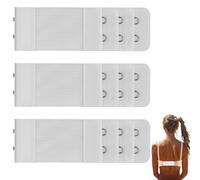 Lethiemta 3PCS Bra Extenders, Stainless Steel Hook Stretchy Women's Bra Extenders, Soft and Comfortable Bra Strap Extender with 2 Hooks 3 Row Bra Extension for Girls (White-2 Hook)