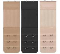 Lethiemta 3PCS Bra Extenders, Stainless Steel Hook Stretchy Women's Bra Extenders, Soft and Comfortable Bra Strap Extender with 2 Hooks 3 Row Bra Extension for Girls (Black+Apricot+Skin Color-2 Hook)