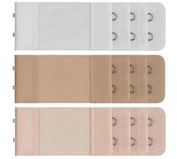 Lethiemta 3PCS Bra Extenders, Stainless Steel Hook Stretchy Women's Bra Extenders, Soft and Comfortable Bra Strap Extender with 2 Hooks 3 Row Bra Extension for Girls (White+Apricot+Skin Color-2 Hook)