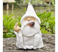 Lethogety Middle Finger Figurine Ornaments, Funny Garden Gnomes Outdoor Statues 5.9 Inch Naughty Smoking Wizard Dwarf Sculpture Decoration for Lawn Patio Outside Yard Decor Housewarming Easter Gift