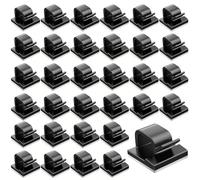 Lethra 32PCS Self Adhesive Cable Holder Clips, Strong Sticky Wire Cable Management Tidy Clips for Home Office Desk Wall Workshop PC TV Car Outdoor Decorations Fairy Light Keep Cables Neat Black