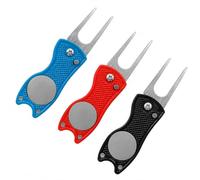 Lethra 3PCS Golf Pitch Repairer, Lightweight Mark Pitch Repair Tool, Golf Divot Tool with Magnetic Ball Marker and Pop up Button, Golf Gift for Professional Golfers (Blue, Red, Black)