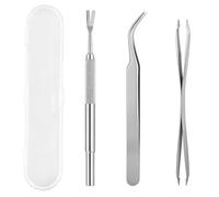 Lethra Tick Remover Tools Kit - Professional Stainless Steel 3PCS Tick Lice Removal Complete Tools Set with 2PCS Tweezers, Fork Shovel & Storage Box for Dogs, Cats & Humans(Silver)