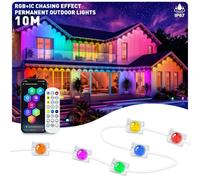 LETIANPAI 10M RGB+IC Permanent Outdoor Lights Waterproof | RGB+IC Technology, Smart Control, Outdoor Use, 15m Length, Permanent Install, Christmas Lighting