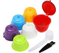 Letilio Coffee Capsule Refillable Reusable 6 pcs, Colorful Refillable Capsule Pod Compatible Filter Cups BPA Free Coffee Pods for Dolce Gusto with 1 Plastic Spoon and 1 Cleaning Brush