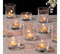 LETINE 12 PCS Clear Tealight Holders, Votive Glass Tea Light Candle Holders 2 Styles of Tea Light Holders for Wedding, Birthday, Party and Christmas Table Centrepiece