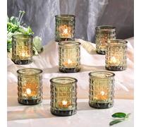 LETINE 12PCS Tealight Holders, Green Candle Holders for Home Decor, Glass Tea Light Candle Holders for Dinner, Wedding, Celebration, Christmas, New Year