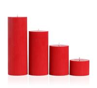 LETINE 4 PCS Ribbed Pillar Candles Multipack, Red, Large Unscented Candles | Long Burning Time candles Made of Premium Paraffin Wax for Christmas, Advent and Home Decor, Various Sizes 20-15-10-5, Ø7cm