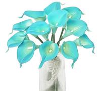 Letjolt Artificial Calla Lily Flowers 12Pcs Fake Flower Bouquet Faux Calla Lilies for Home Kitchen Wedding Party, Peacock Blue