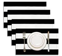 Letjolt Black and White Striped Placemats Set of 4 Black Stripe Kitchen Decor Placemats Beetlejuice Party Table Mats Dining Table Decor