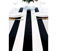 Letjolt Black and White Striped Table Runner for Kitchen Decor Black Stripe Tabletop Collection Cotton Canvas Table Runner 72 Inches Beetlejuice Party Decor