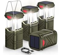 LETMY 4 Pack Camping Lantern, Rechargeable LED Lanterns, Solar Lantern Battery Powered Hurricane Lanterns Flashlights with 3 Powered Ways & USB Cable for Emergency, Power Outage - Olive Green
