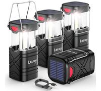 LETMY 4 Pack Camping Lantern, Rechargeable LED Lanterns, Solar Lantern Battery Powered Hurricane Lanterns Flashlight with 3 Powered Ways & USB Cable for Emergency, Power Outage, Hurricane Supplies
