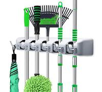 LETMY Broom Holder Wall Mounted - Mop and Broom Hanger Holder - Garage Storage Rack & Garden Tool Organizer - 5 Position 6 Hooks for Home, kitchen, Garden, Tools, Garage Organization
