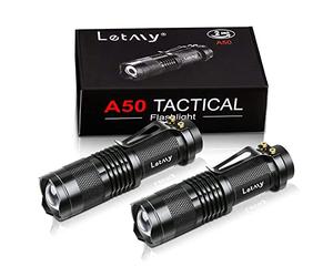 LETMY Pack of 2 Small LED Torches, 300 Lumens Super Bright Mini Torch Battery Powered with 3 Modes and Adjustable Focus for Camping, Hiking, Gift