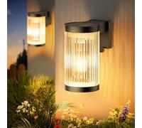 LETMY Solar Fence Lights Outdoor Garden, 2 Pack Super Bright Solar Wall Lights Outdoor with LED Tungsten Filament, Waterproof Garden Lights Solar Powered for Patio Yard Fence Decoration(Warm White)