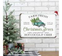 Letnspk Metal Sign, Farmhouse Style, 12 x 8 inches, Christmas Tree, Metal Sign, Farm Fresh Pine Fir Spruce Cut and Carry Christmas Trees Complimentary Hot Cocoa and Cider