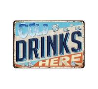 Letnspk Vintage Funny Cold Drinks Here Tin Sign Metal Tin Signs Wall Art Poster Metal Plaque Decor for Restaurant Bar Kitchen Home Wall 8X12inch