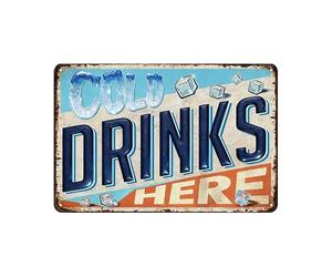 Letnspk Vintage Funny Cold Drinks Here Tin Sign Metal Tin Signs Wall Art Poster Metal Plaque Decor for Restaurant Bar Kitchen Home Wall 8X12inch