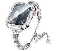 LETOID Bling Band & Case Compatible with Apple Watch 40mm 41mm 42mm 44mm 45mm 46mm Series 10 9 8 7 6 5 4 SE for Women, Fancy Metal iWatch Bands Rhinestone Bracelet Dressy Strap with Face Cover