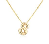 Letoileite Gold Bubble Letter Necklace Choker for Women,Dainty Initial18K Gold Plated Balloon Alphabet Charm Personalized Jewelry Birthday Gifts S